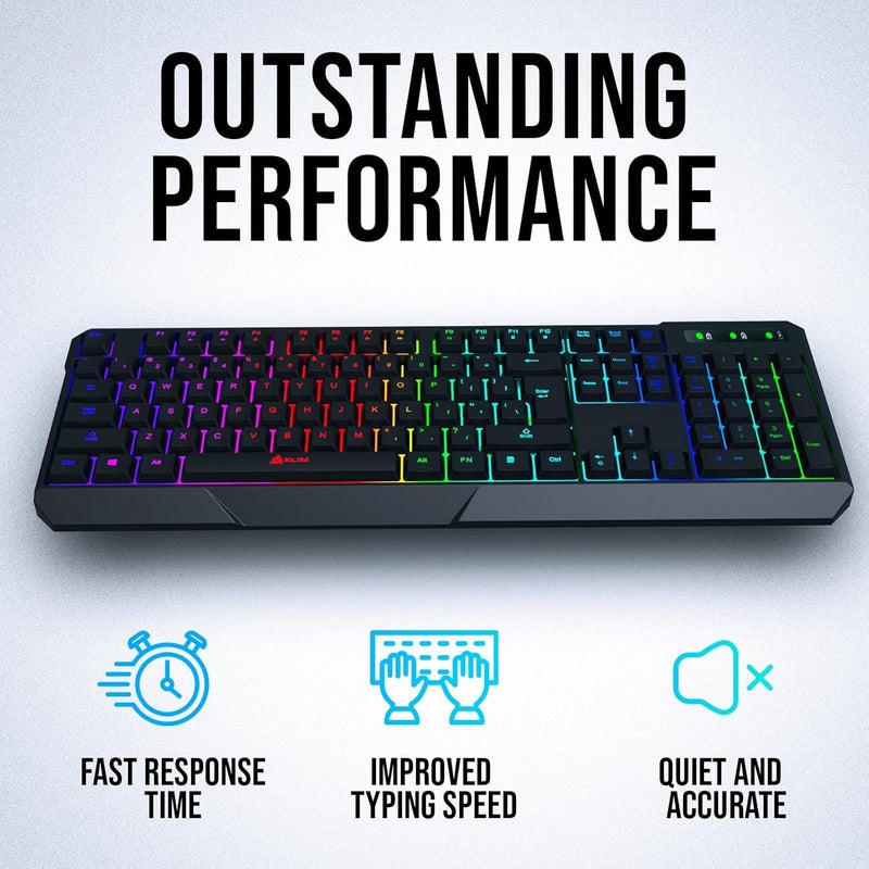 KLIM Chroma Wireless Keyboard – RGB Backlit Gaming, Rechargeable Battery, PC Keyboard, Durable & Water-Resistant, Compatible with PS4, PS5 & Mac - Black - Image 4