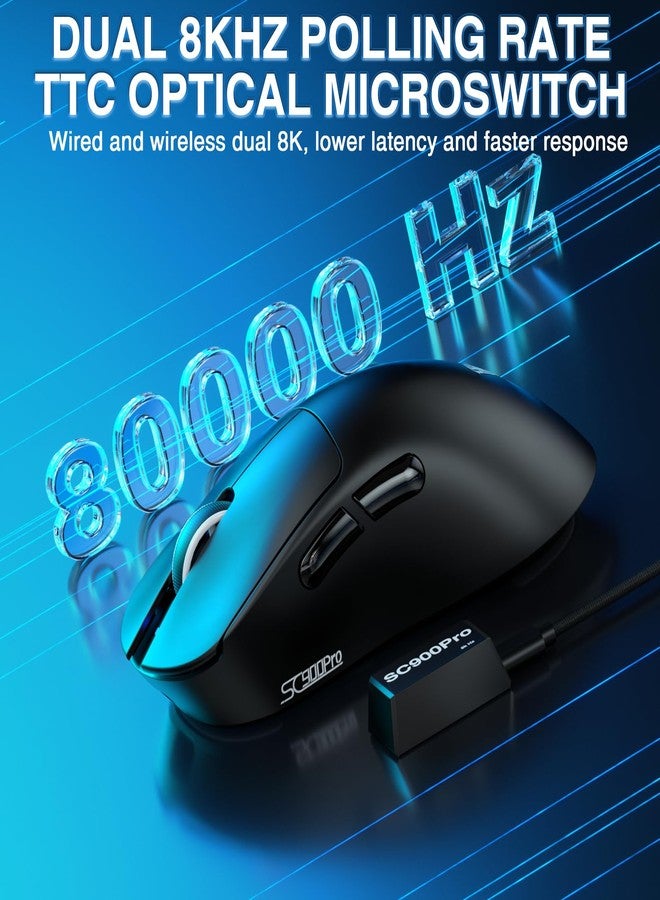 AULA SC900 Pro Wireless Gaming Mouse, 26000 DPI, 650IPS, PAW3395 Sensor, 62g Lightweight Mouse, Tri-Mode 2.4Ghz/Type-C/BT5.0, Dual 8KHz Polling Rate with Rechargeable Mouse for PC/Mac/Linux(Black) - Image 5