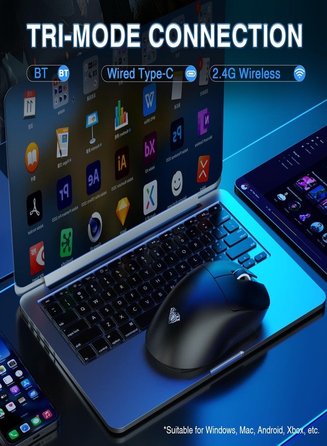 AULA SC900 Pro Wireless Gaming Mouse, 26000 DPI, 650IPS, PAW3395 Sensor, 62g Lightweight Mouse, Tri-Mode 2.4Ghz/Type-C/BT5.0, Dual 8KHz Polling Rate with Rechargeable Mouse for PC/Mac/Linux(Black) - Image 3