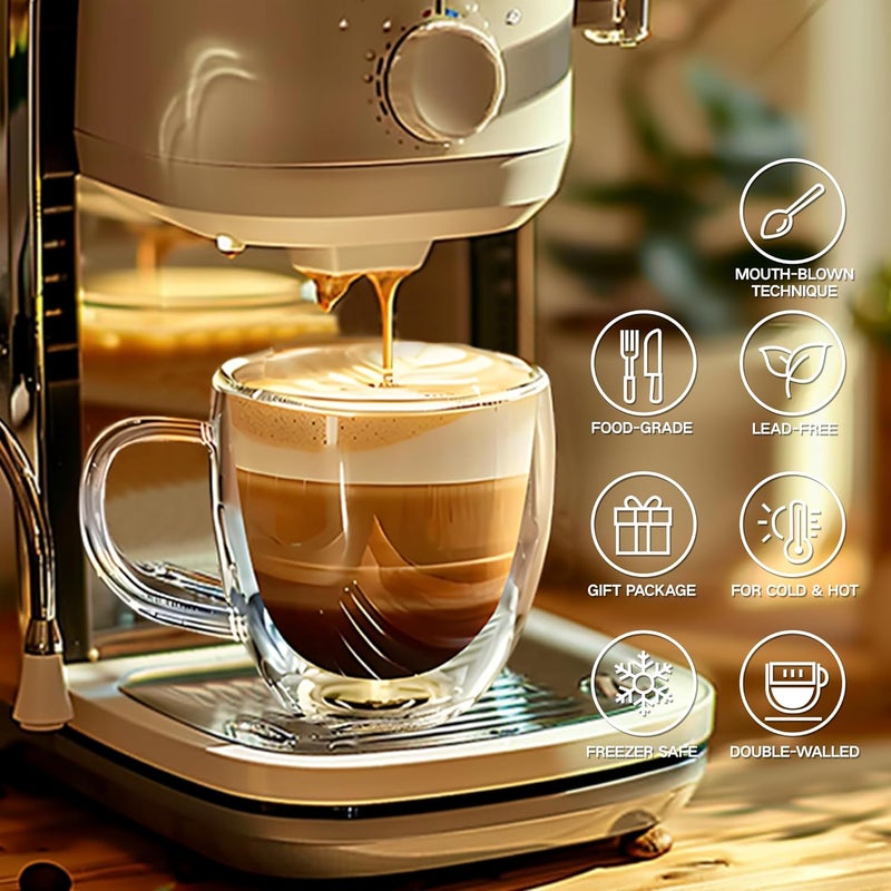 YMMIND Set of 4 Double Walled Glass Coffee Mugs 3 Ounces Insulated Layer Coffee Cups with Handle Borosilicate Glass Espresso Cup for Hot Beverage,Cappuccino,Tea,Latte,Wine,Microwave Safe - Image 3