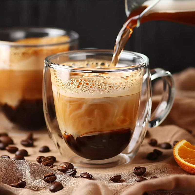 YMMIND Set of 4 Double Walled Glass Coffee Mugs 3 Ounces Insulated Layer Coffee Cups with Handle Borosilicate Glass Espresso Cup for Hot Beverage,Cappuccino,Tea,Latte,Wine,Microwave Safe - Image 5
