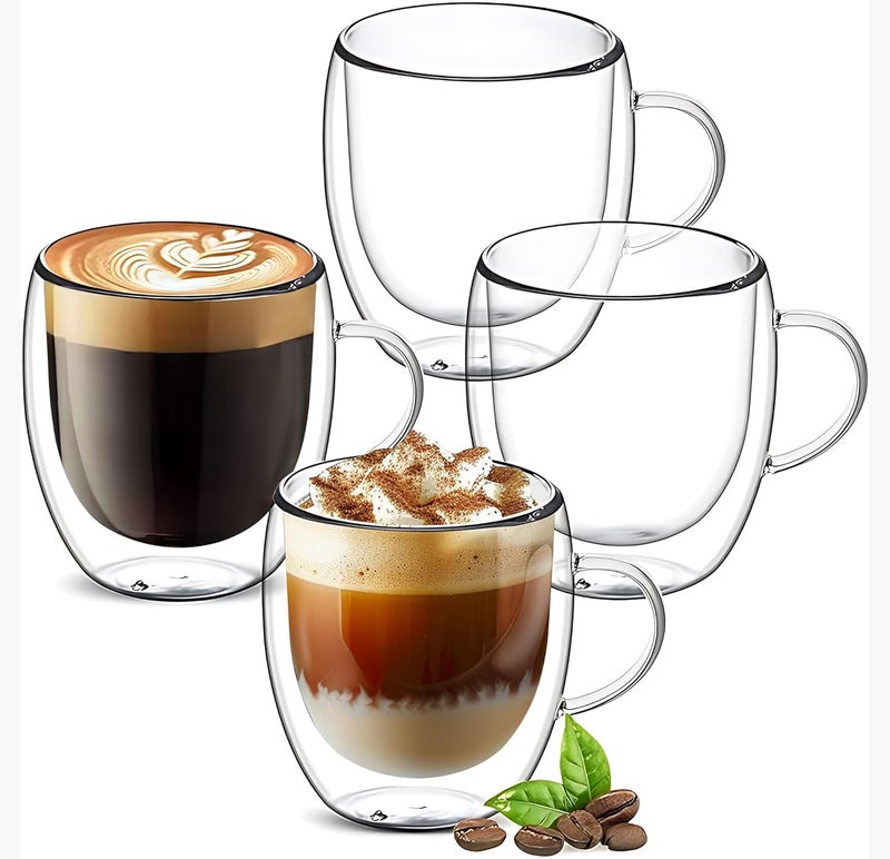 YMMIND Set of 4 Double Walled Glass Coffee Mugs 3 Ounces Insulated Layer Coffee Cups with Handle Borosilicate Glass Espresso Cup for Hot Beverage,Cappuccino,Tea,Latte,Wine,Microwave Safe - Image 1