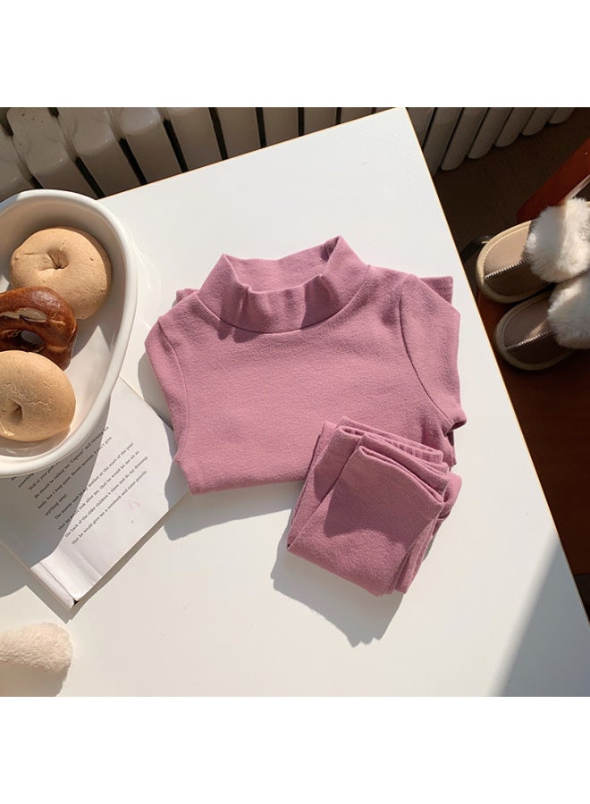Boys' Brushed Cotton Half-high Collar Base Layer Home Wear Set Autumn And Winter Style Thermal Underwear Baby Pajamas Two-piece Set
