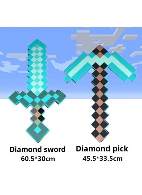 My World Diamond Sword Toy 2-in -1 Transfiguration Minecraft Enchantment Bow Weapon Shield Axe Pick-Color:Official: Diamond 2-piece Set·type A·no Deformation
