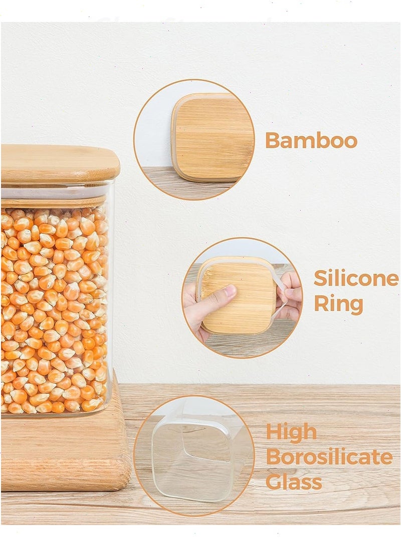 يواوليتي برطمانات تخزين زجاجية مع غطاء خيزران محكم الإغلاق، مجموعة من 4 برطمانات تخزين للمطبخ المنزلي، مخزن الشاي، التوابل، الوجبات الخفيفة - Image 3