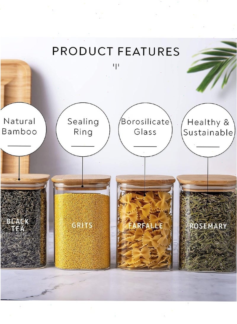 يواوليتي برطمانات تخزين زجاجية مع غطاء خيزران محكم الإغلاق، مجموعة من 4 برطمانات تخزين للمطبخ المنزلي، مخزن الشاي، التوابل، الوجبات الخفيفة - Image 4