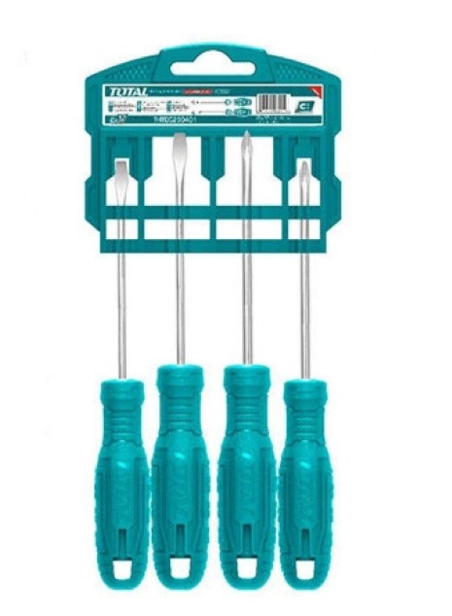 TOTAL 4-Piece Screwdriver Set – Precision Hand Tools for Slotted and Phillips Screws, DIY, Home, and Workshop Use