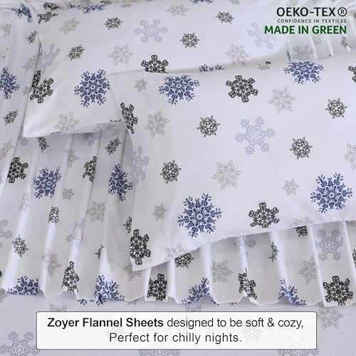 ZOYER Flannel Sheets Queen Size - 100% Cotton Double Brushed Bed Sheets, Deep Pockets 16 Inches Queen Sheet Set, All Seasons Breathable & Extra Soft - Warm & Cozy, 4 Piece, White Snow - Image 4