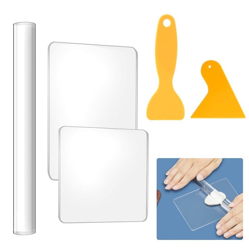 Serplex 5Pcs Craft Clay Tools Polymer Clay DIY Tool Acrylic Clay Roller with Acrylic Sheet Backing Board Plastic Scraper Assisted Shovel Rubber Clay Tools Molds for Shaping and Sculpturing Modelling