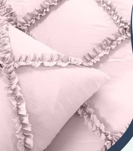 EASY BEDDING 300 Thread Count Luxurious Diamond Ruffle DuvetQuiltBlanket Cover Set Zipper Closure Diamond Duvet Cover with 2 Pillow Cover 100 Cotton Ruffle Design Double Size Pink Solid - Image 3