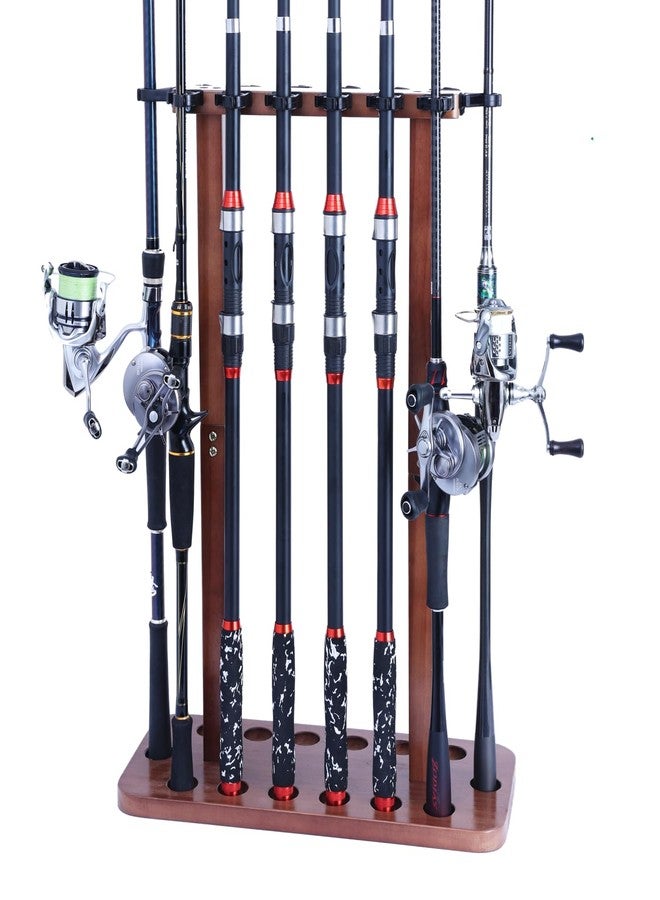 VEYWANE Fishing Rod Storage Racks, 100% Wood Floor Stand Fishing Pole Holders for Garage of 14 Rods or Combos - Image 1