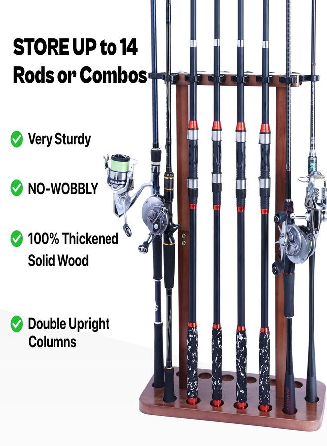 VEYWANE Fishing Rod Storage Racks, 100% Wood Floor Stand Fishing Pole Holders for Garage of 14 Rods or Combos - Image 2