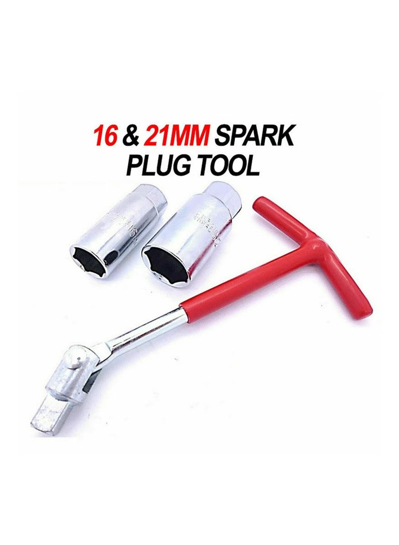 Spark Plug Sleeve Wrench Set, Red T-Handle Stainless Steel Silicone Car Motorcycle Wrench Tool Dual-use 16 21mm Universal for Fastening and Demolition - Image 5