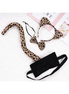obmwang obmwang 3 Pieces Leopard Cat Costume Set Cat Ears Headband Bowtie and Tail Set Fancy Animal Cosplay for Halloween Dress Up Party  - Image 4