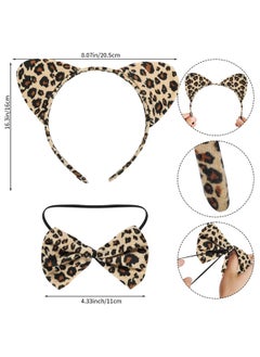 obmwang obmwang 3 Pieces Leopard Cat Costume Set Cat Ears Headband Bowtie and Tail Set Fancy Animal Cosplay for Halloween Dress Up Party  - Image 2