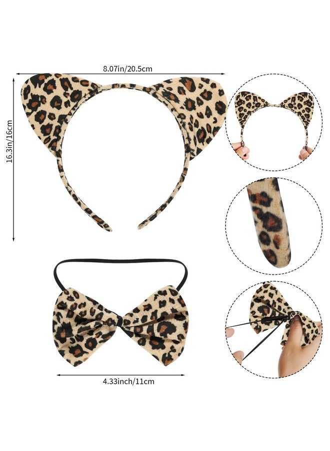 obmwang obmwang 3 Pieces Leopard Cat Costume Set Cat Ears Headband Bowtie and Tail Set Fancy Animal Cosplay for Halloween Dress Up Party - Image 2