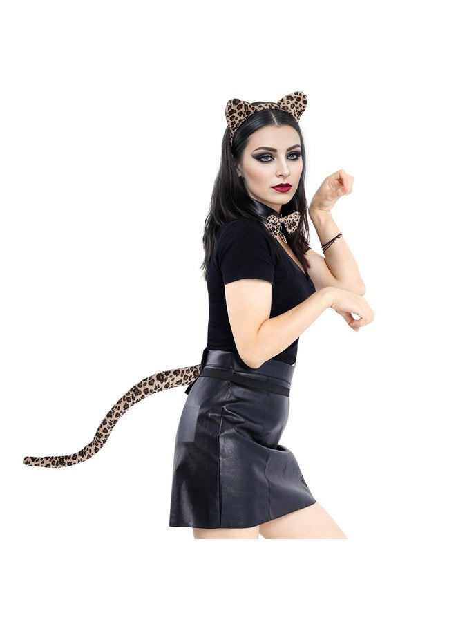obmwang obmwang 3 Pieces Leopard Cat Costume Set Cat Ears Headband Bowtie and Tail Set Fancy Animal Cosplay for Halloween Dress Up Party - Image 5