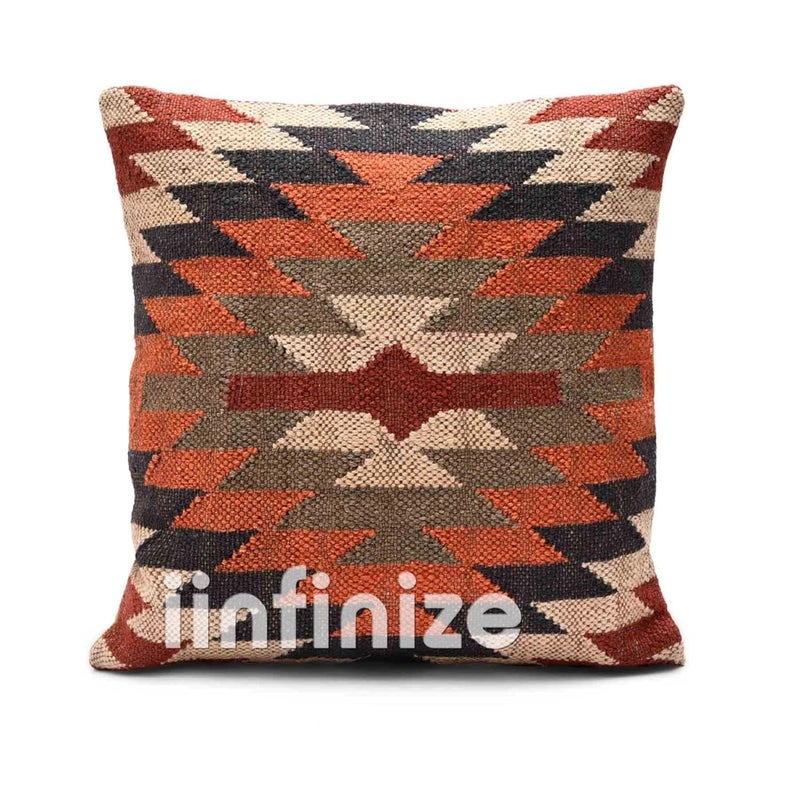 iinfinize Sofa Cushion Cover Set 4 Pcs Combo Cushion Wool Jute Kilim Pillow 18x18 Inch Square Cushion Throw Pillow for Living Room Decorative Designer Cushion Case Pattern09 - Image 2