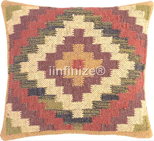 iinfinize Sofa Cushion Cover Set 4 Pcs Combo Cushion Wool Jute Kilim Pillow 18x18 Inch Square Cushion Throw Pillow for Living Room Decorative Designer Cushion Case Pattern09 - Image 5
