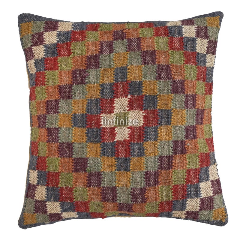 iinfinize Sofa Cushion Cover Set 4 Pcs Combo Cushion Wool Jute Kilim Pillow 18x18 Inch Square Cushion Throw Pillow for Living Room Decorative Designer Cushion Case Pattern09 - Image 3