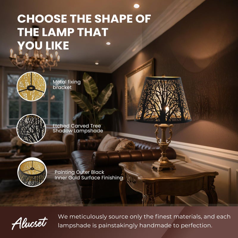 ALUCSET Small Lamp Shade, ALUCSET Barrel Metal Lampshade with Pattern of Trees for Table Lamp and Floor Light, Top Diameter 6 X Bottom Diameter 10 X Height 7.5 Spider - Image 2