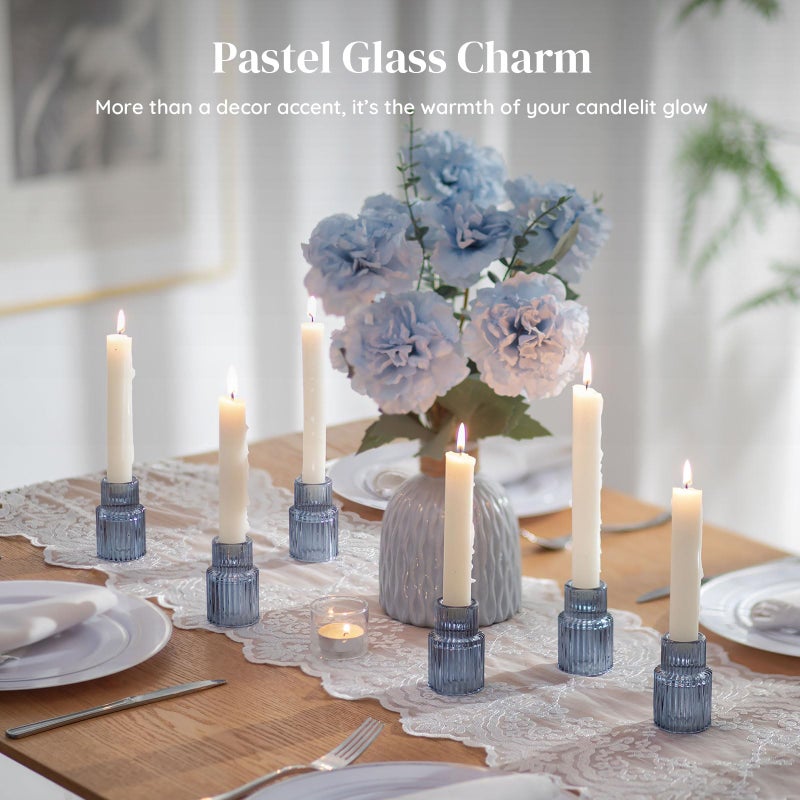 Glasseam Candle Sticks Holder Decor: 2 Pcs Ribbed Glass Blue Candlesticks Holders Modern Fluted Taper Candle Holders for Table Centerpiece Wedding Decorations Dinner Party Home Decor - Image 3