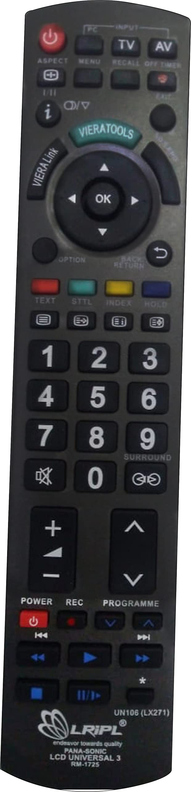 LRIPL LX1720 Remote for Panasonic Viera Plasma LED LCD TV with Recording Features Black - Image 2