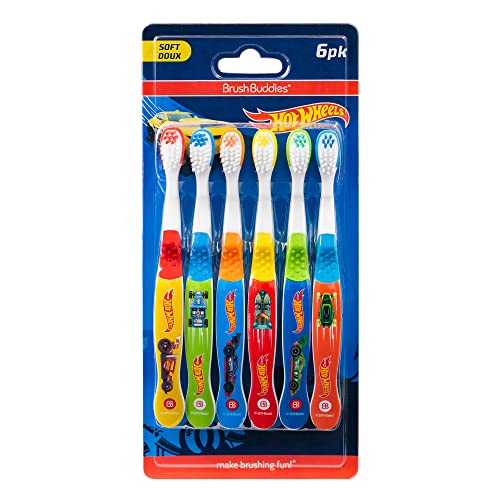 Brush Buddies Hot Wheels Toothbrush for Kids, Kids Toothbrushes, Toothbrush Pack, Soft Bristles for Kids, Toddler Ages 2-4, 6PK - Image 1