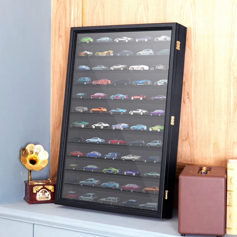 Tatuo Model Car Display Case 1/64 Scale Model Car Display Case Cabinet Rack 26.5" x 18.75" x 3.25" Large Diecast Wall Mounted for Toy Collection Decor(Black,with Door) - Image 5