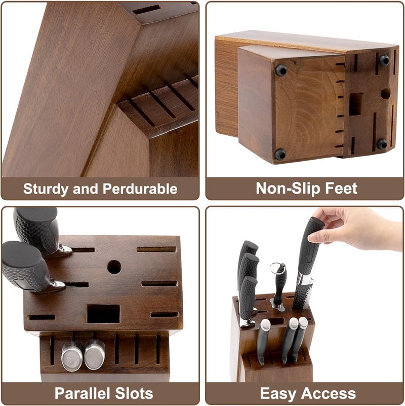 RedCall Universal Knife Block Holder,Large Wood Bamboo Knife Block without Knives,14 Slot Universal Knife Holder Countertop,Butcher Block Knife Storage Organizer for Kitchen (Brown) - Image 5