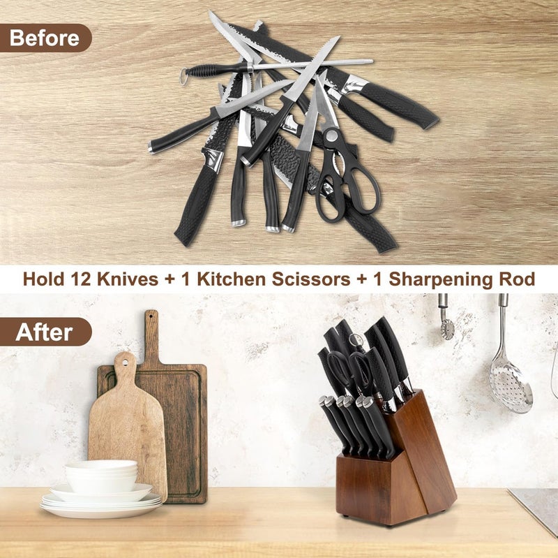RedCall Universal Knife Block Holder,Large Wood Bamboo Knife Block without Knives,14 Slot Universal Knife Holder Countertop,Butcher Block Knife Storage Organizer for Kitchen (Brown) - Image 4
