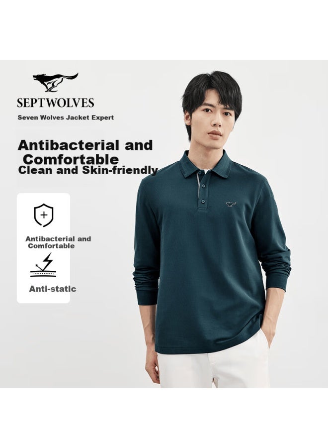 Septwolves Men's Long Sleeve Polo Shirt Autumn 5a Antibacterial Business Casual Collared Commuter Top - Image 1