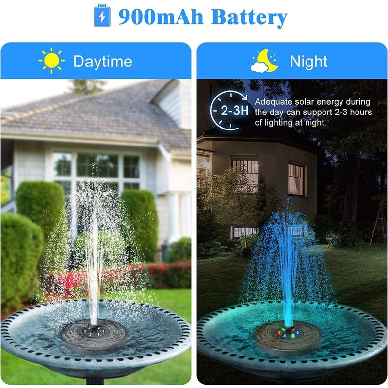 Solar Fountain Pump with 6 Color LED Lights Upgrade 3W Solar Water Pump 7 Nozzles 4 Anti-Collision Bars for Garden Landscape, Bird Bath, Patio, Pond, Outdoor Decor - Image 2