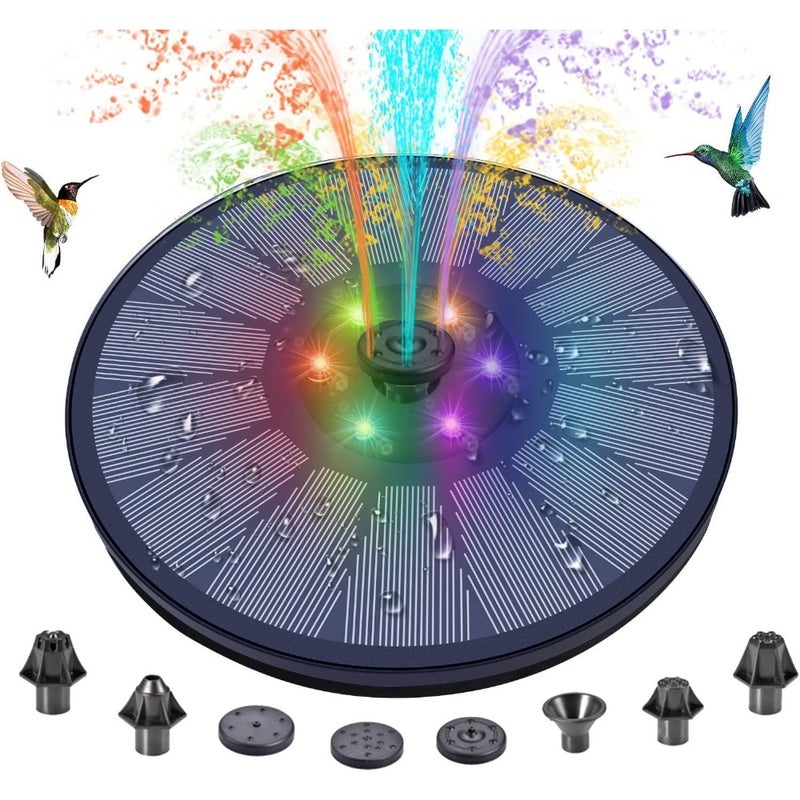 Solar Fountain Pump with 6 Color LED Lights Upgrade 3W Solar Water Pump 7 Nozzles 4 Anti-Collision Bars for Garden Landscape, Bird Bath, Patio, Pond, Outdoor Decor - Image 1
