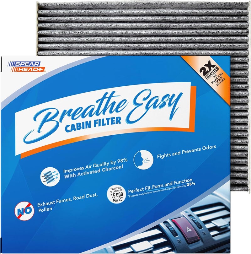 SPEARHEAD Odor Defense Breathe Easy AC & Heater Cabin Filter, Fits Like OEM, Up to 25% Longer Lasting w/Activated Carbon (BE-819) - Image 1