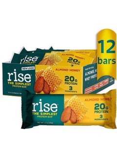 RISE Whey Protein Bars Almond Honey Healthy Breakfast Bar & Protein Snacks 20G Protein 4G Fiber Just 3 Whole Food Ingredients Nongmo Healthy Snacks Glutenfree Soy Free Bar 12 Pack  - Image 1