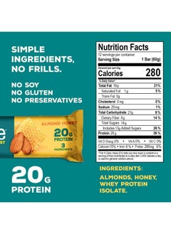 RISE Whey Protein Bars Almond Honey Healthy Breakfast Bar & Protein Snacks 20G Protein 4G Fiber Just 3 Whole Food Ingredients Nongmo Healthy Snacks Glutenfree Soy Free Bar 12 Pack  - Image 3