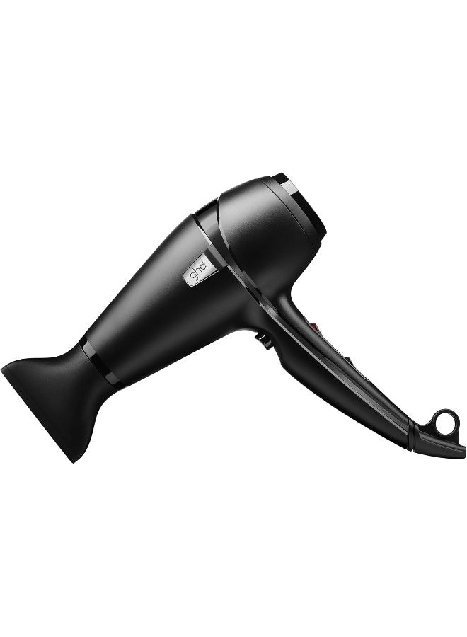 مجفف شعر جي إتش دي إير - مجفف شعر احترافي بقوة 1600 واط، محرك بقوة صالون التجميل، فوهة تركيز، إعداد درجة حرارة قابل للتعديل، وتقنية أيونية لتجفيف فائق السرعة - أسود - Image 4