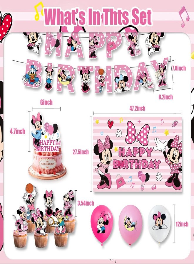 OMTO 42pcs Minnie Party Supplies Pack Includes，Banner，Cake Topper，Blackdrop,Balloons for Minnie party decoration - Image 2