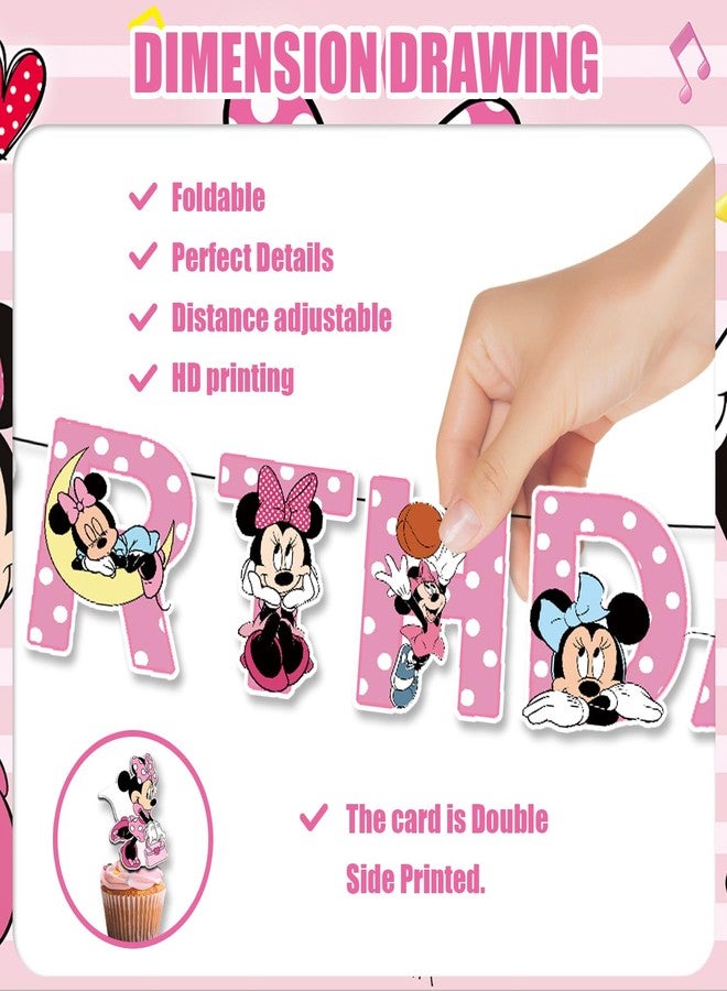 OMTO 42pcs Minnie Party Supplies Pack Includes，Banner，Cake Topper，Blackdrop,Balloons for Minnie party decoration - Image 4