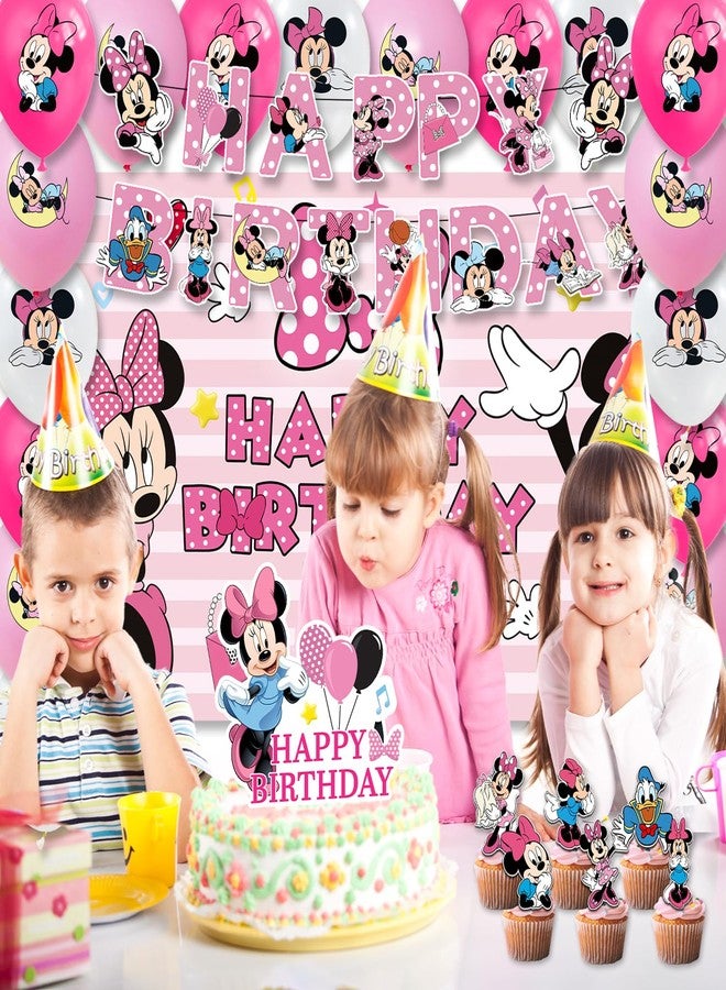 OMTO 42pcs Minnie Party Supplies Pack Includes，Banner，Cake Topper，Blackdrop,Balloons for Minnie party decoration - Image 5