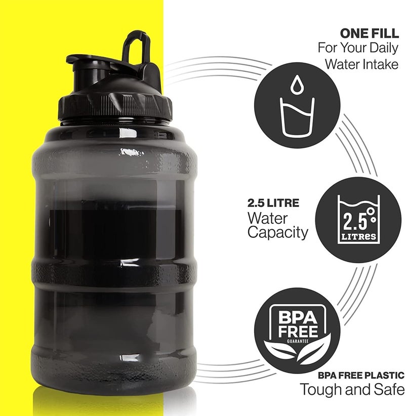Delzon Water Bottle with Time Marker Straw 25L Large Water Bottle Leak Proof 2in1 Lid BPA Free Big Motivational Sports Gym Drinks Bottle with Measurements for Camping Black - Image 5