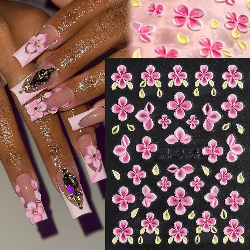 Fcozpjk 5D Embossed Flower Nail Stickers, 5PCS Colorful Floral Nail Art Stickers Pink Cherry Blossom Hibiscus Daisy Nail Decals Self-Adhesive Pegatinas para UÃ±as Spring Summer Decoration - Image 3