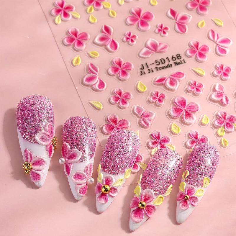 Fcozpjk 5D Embossed Flower Nail Stickers, 5PCS Colorful Floral Nail Art Stickers Pink Cherry Blossom Hibiscus Daisy Nail Decals Self-Adhesive Pegatinas para UÃ±as Spring Summer Decoration - Image 4