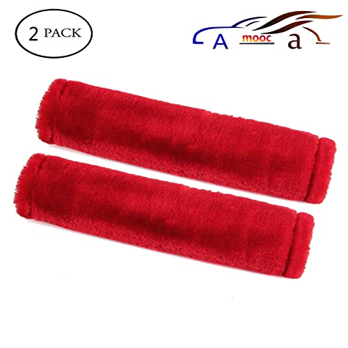 Amooca Soft Faux Fur Universal Fit Seatbelt Cover Car Truck SUV Airplane Seat Belt Shoulder Pad for Carmera Backpack Straps Neck Cushion Protector 2 Pack 10.5in Red - Image 5