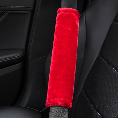 Amooca Soft Faux Fur Universal Fit Seatbelt Cover Car Truck SUV Airplane Seat Belt Shoulder Pad for Carmera Backpack Straps Neck Cushion Protector 2 Pack 10.5in Red - Image 3