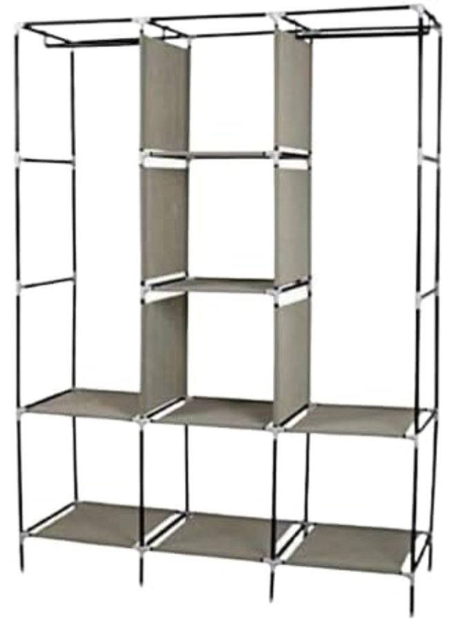Large 3-door metal wardrobe with fabric cover – versatile storage wardrobe with 6 shelves and 2 hangers for organizing clothes. - Image 4