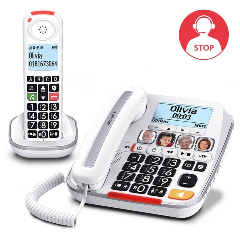 SWISSVOICE 3355 DECT 6.0 Corded Big Button Phone for Elderly with Answering Machine and Additional Cordless Handset - Loud Phones for Hard of Hearing - Hearing Aid Compatible Phones - Image 4