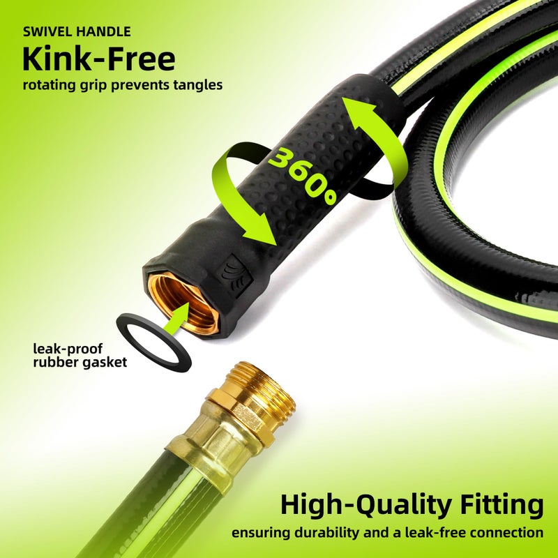 Worth Leader Long Garden Hose 5/8 in. x 100 ft. -No Kink, Flexible, Leakproof, Male to Female Fittings -Heavy Duty Durable PVC Lightweight Water Pipe with Brass Aluminum Ends for Household & Yard Use - Image 2