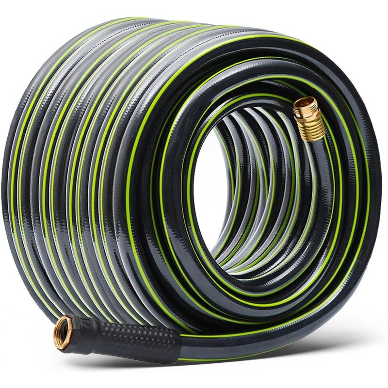 Worth Leader Long Garden Hose 5/8 in. x 100 ft. -No Kink, Flexible, Leakproof, Male to Female Fittings -Heavy Duty Durable PVC Lightweight Water Pipe with Brass Aluminum Ends for Household & Yard Use - Image 1